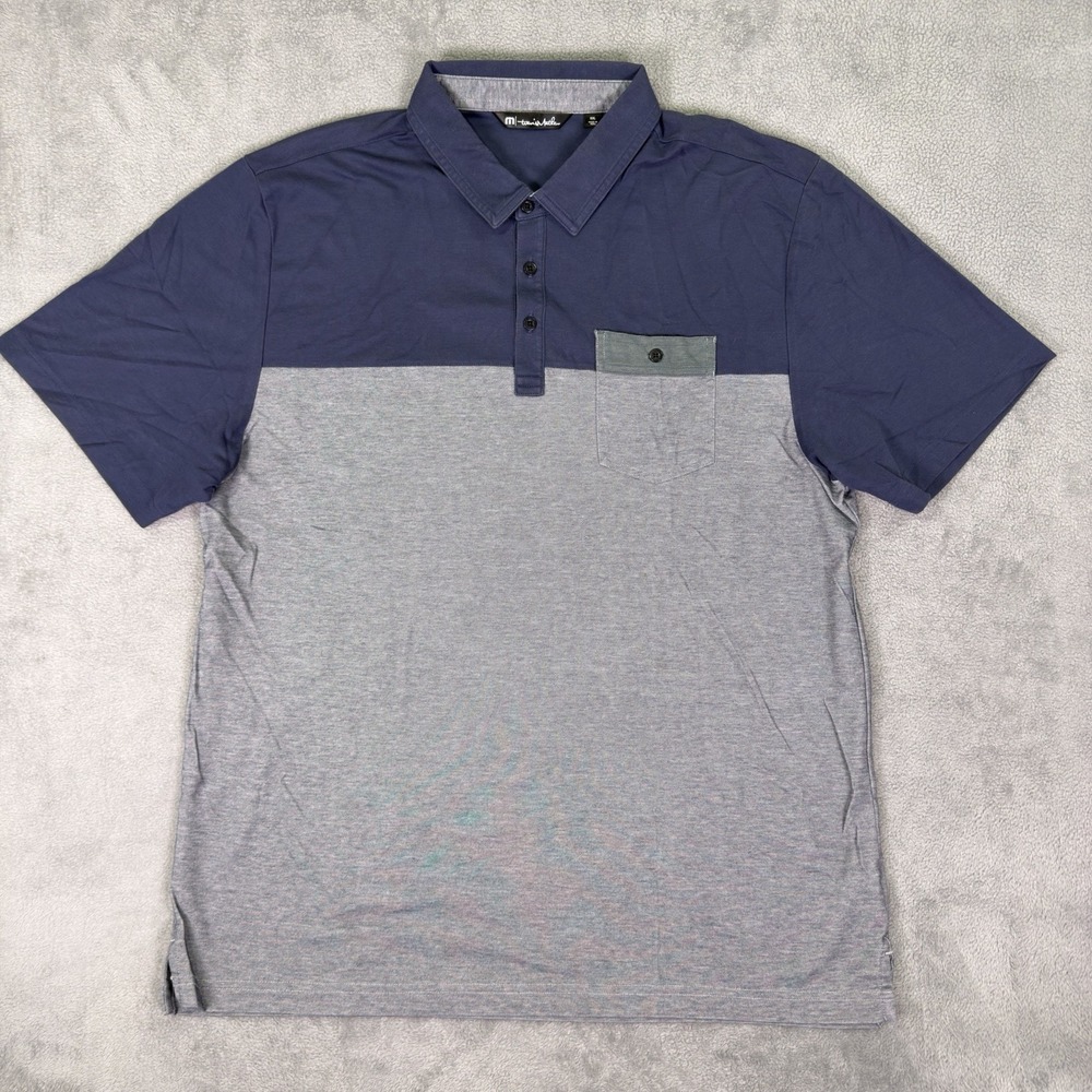 Travis Mathew Polo Shirt‎ Mens XXL Blue Gray Performance Golf Athletic Casual